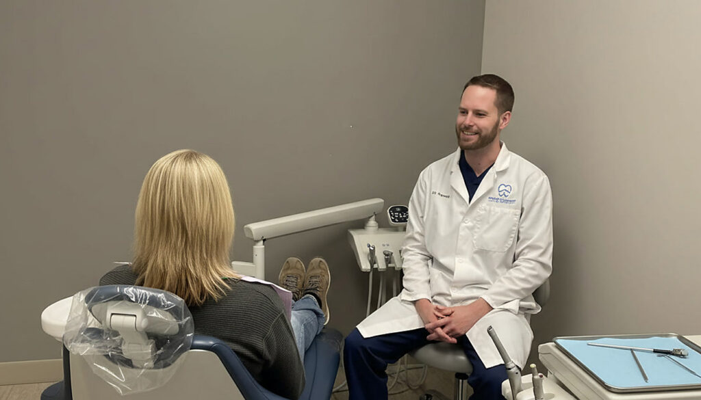 Patient in the hygiene chair during a laser gum visit at North Thornton Dental